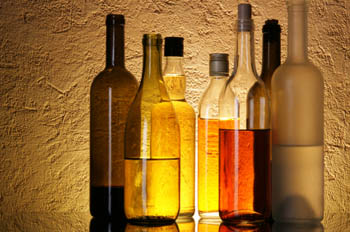 Bottles of alcoholic beverages