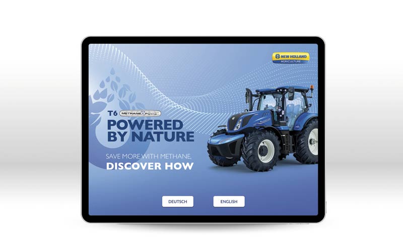 Tecnovino tractor a metano de New Holland pantalla