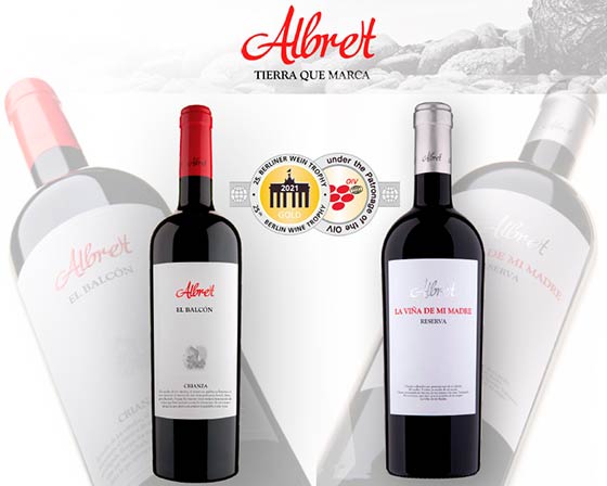  Tecnovino, Albret El Balcón Crianza y Albret La Viña de mi Madre Reserva , medalla de oro del Berliner wine trophy